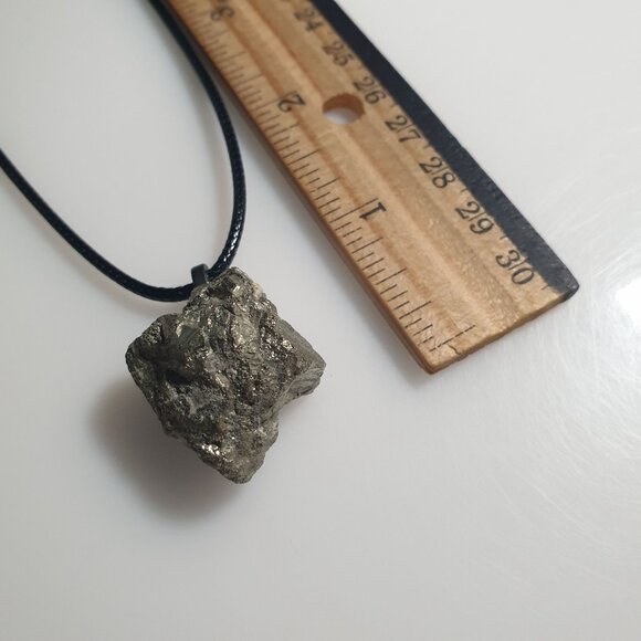 Raw Pyrite Stone Necklace Adjustable Black Cord Lobster Clasp Minimalist Design - Picture 4 of 5